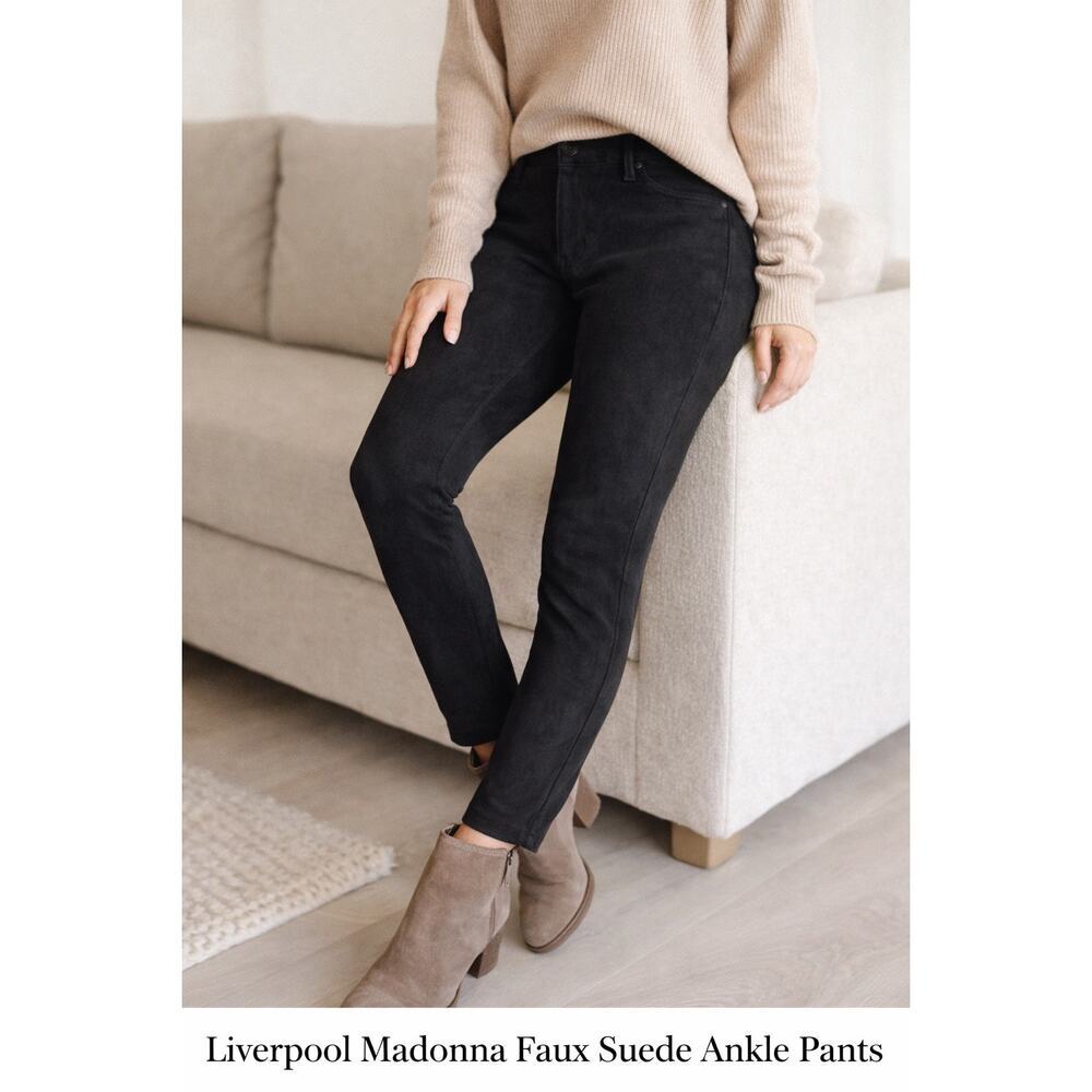 Liverpool Madonna Faux Suede Ankle Pants Black Stretch 14/32 Slim